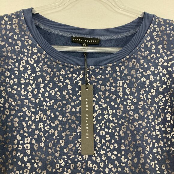 New Jane and Delancey Medium Navy Metallic Leopard Print Stretch Sweatshirt - Picture 3 of 10